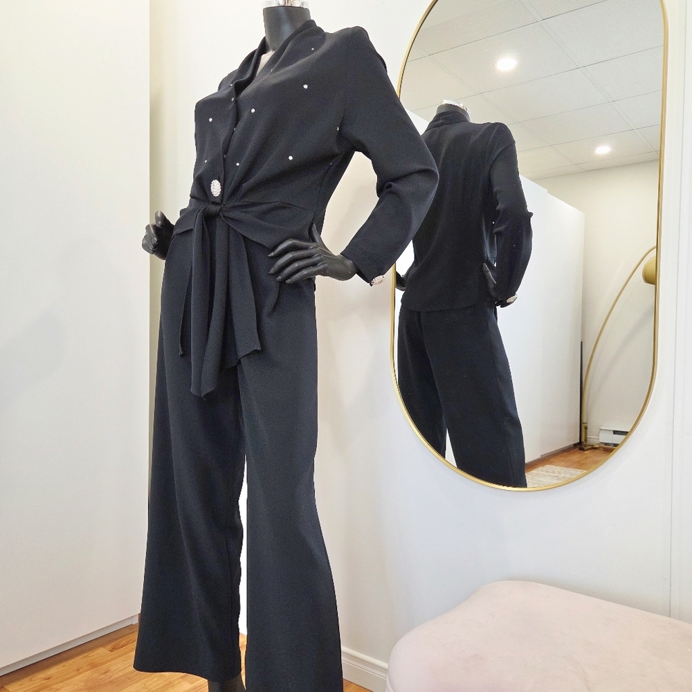 Vintage Lawrence Dress 2-Piece Set – Black Pants & Embellished Top - fits small